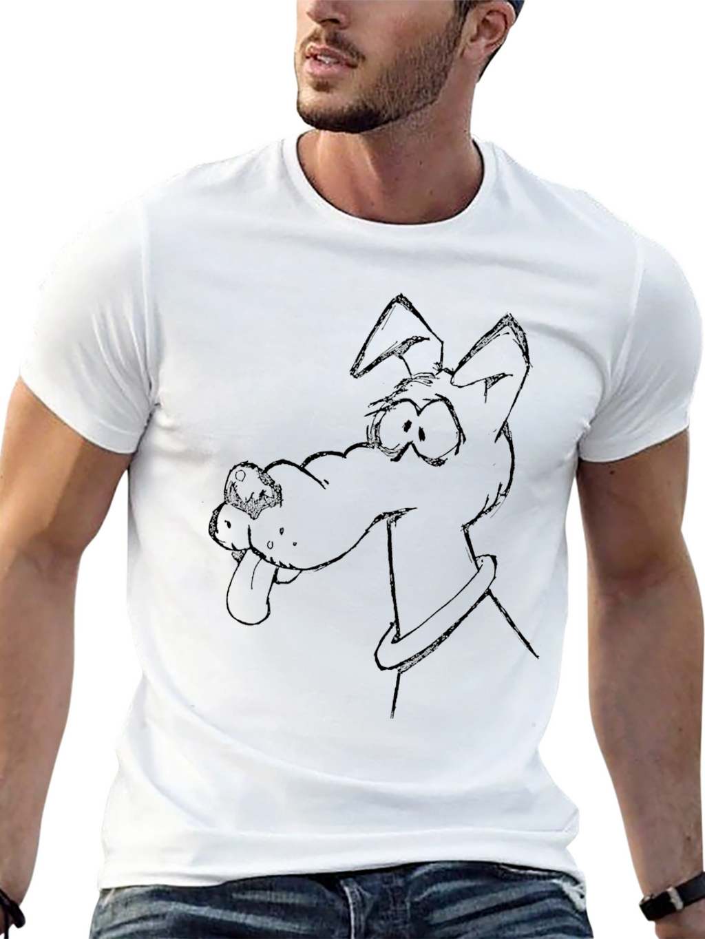 Cartoon Dog Graphic Tee - Black T-Shirt