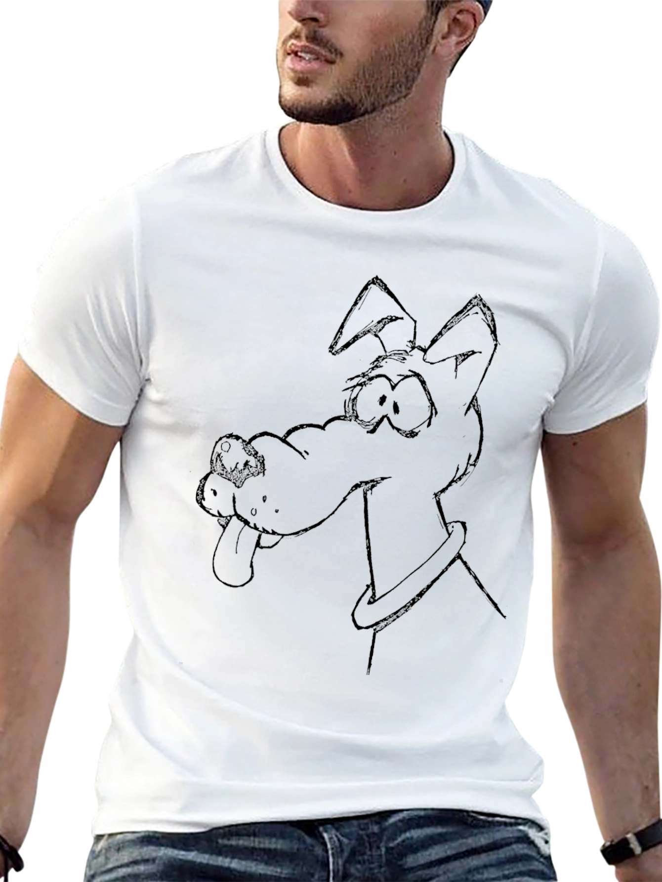 Cartoon Dog Graphic Tee - Black T-Shirt