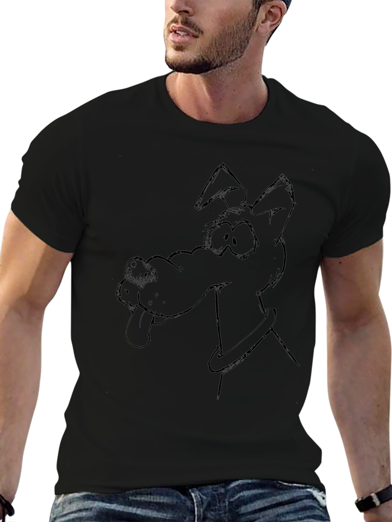 Cartoon Dog Graphic Tee - Black T-Shirt