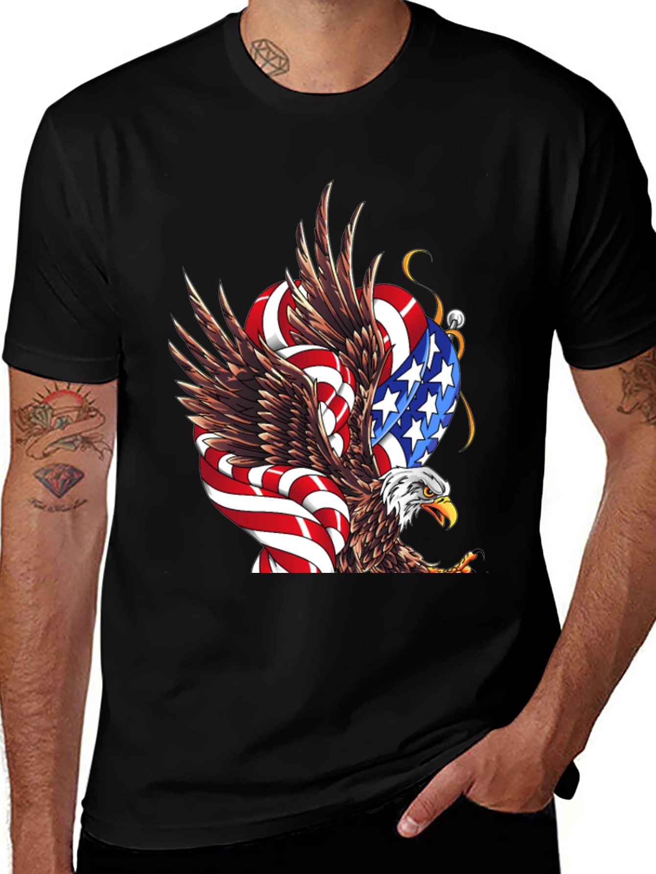 American Eagle Flag Graphic Print Mens Black T-Shirt