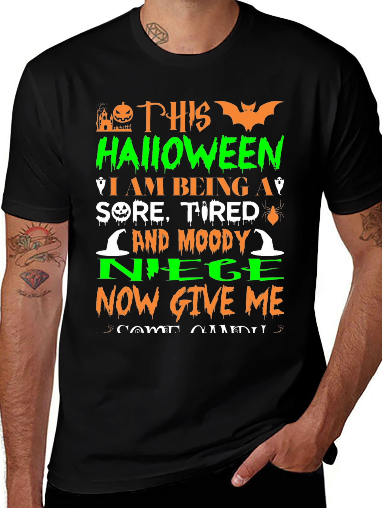Funny Halloween Graphic Tee - Sore Tired Moody