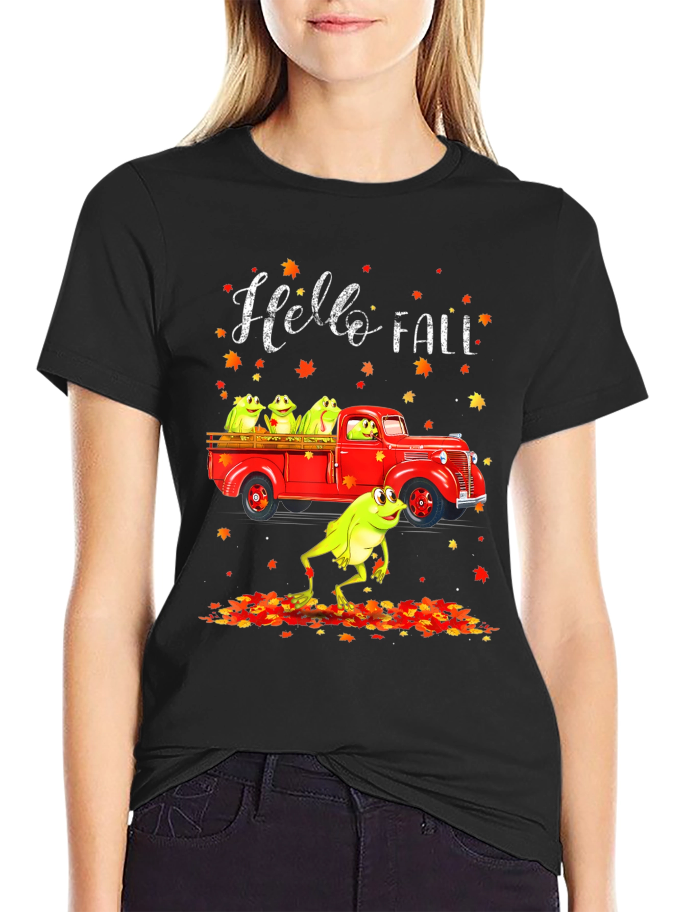 Hello Fall Frog Truck Graphic Tee
