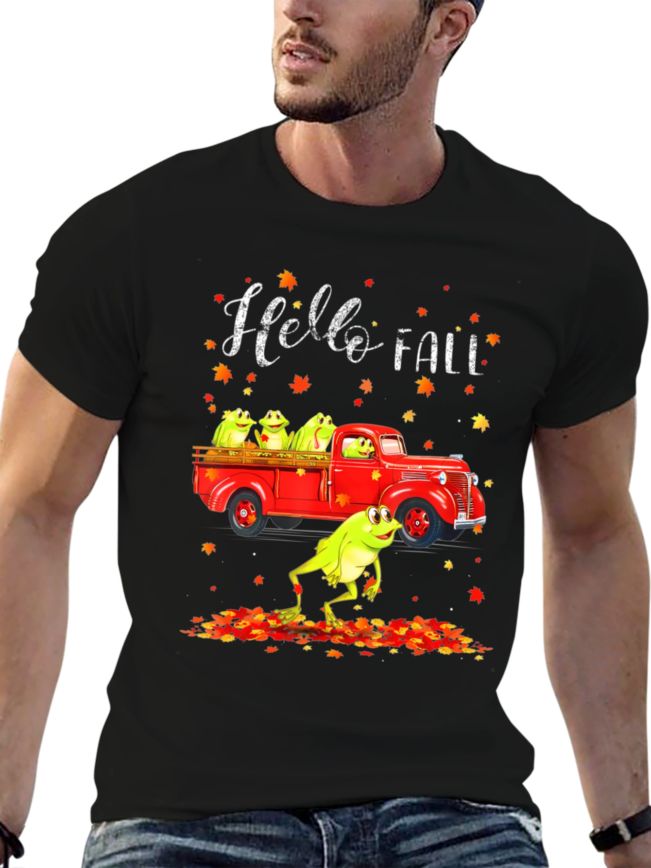 Hello Fall Frog Truck Graphic Tee