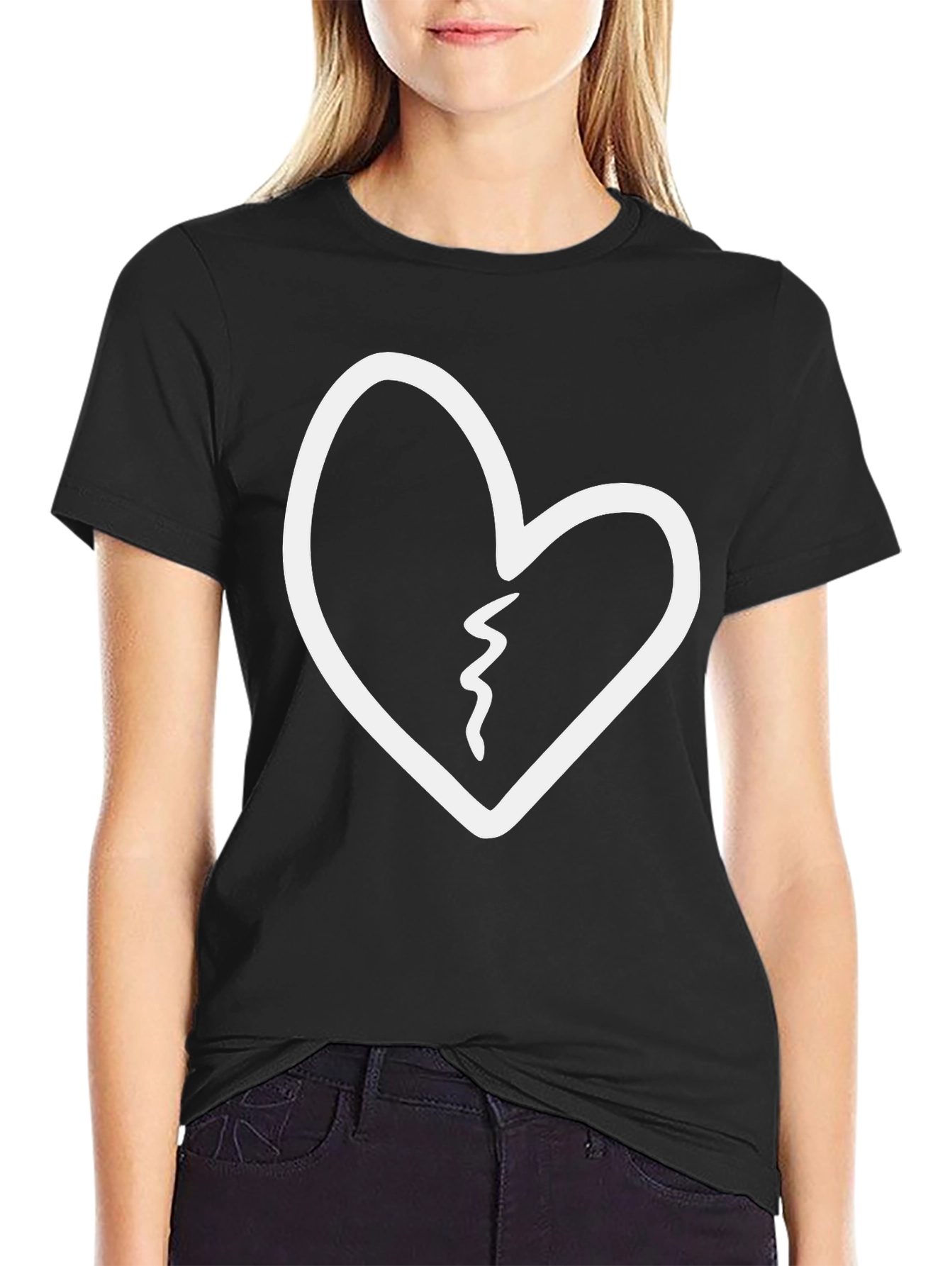 Broken Heart Graphic Tee - Black Cotton T-Shirt