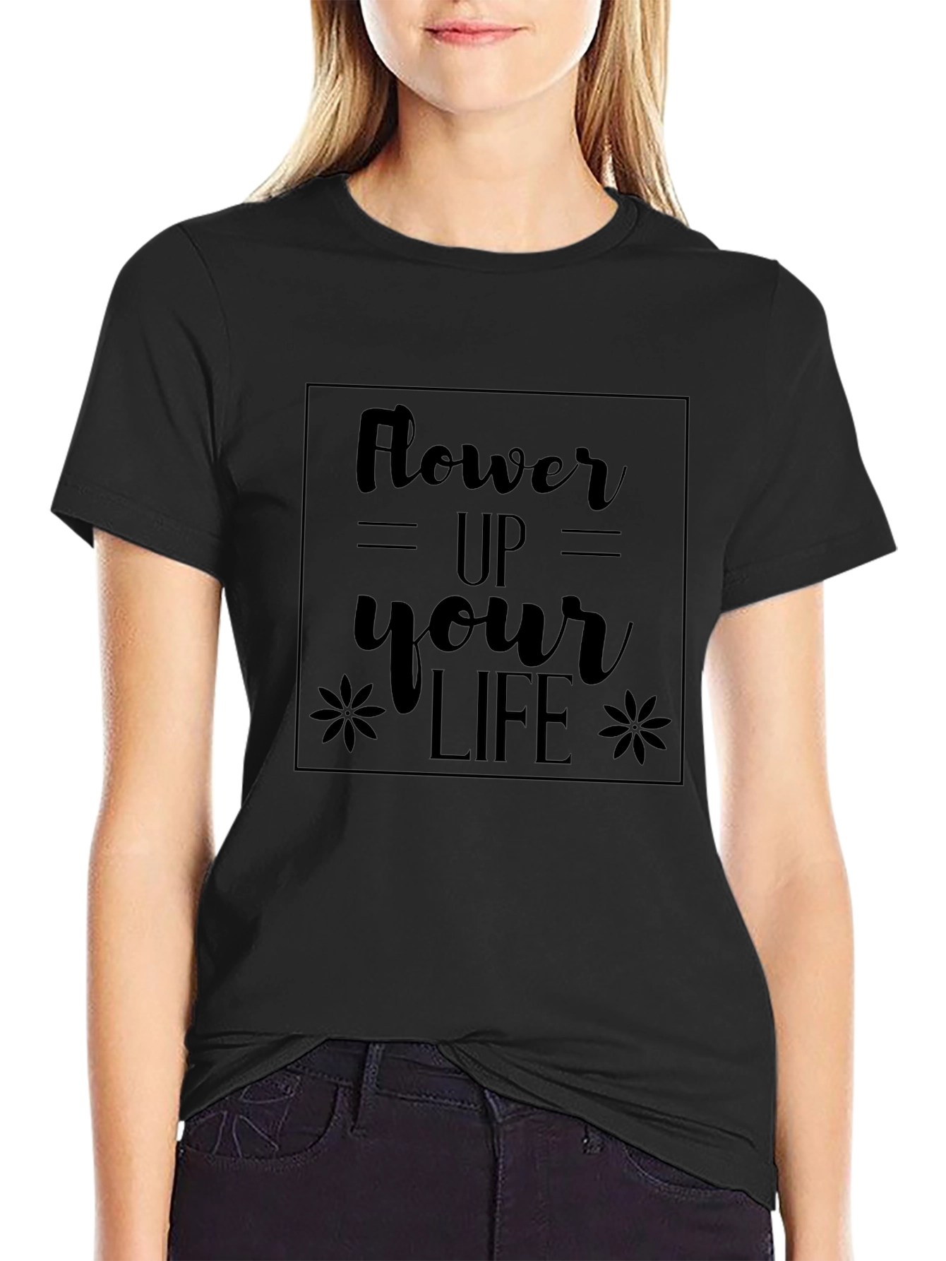 Flower Up Your Life Black Graphic Tee