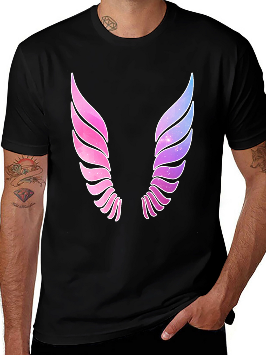 Galaxy Wings Graphic Black T-Shirt