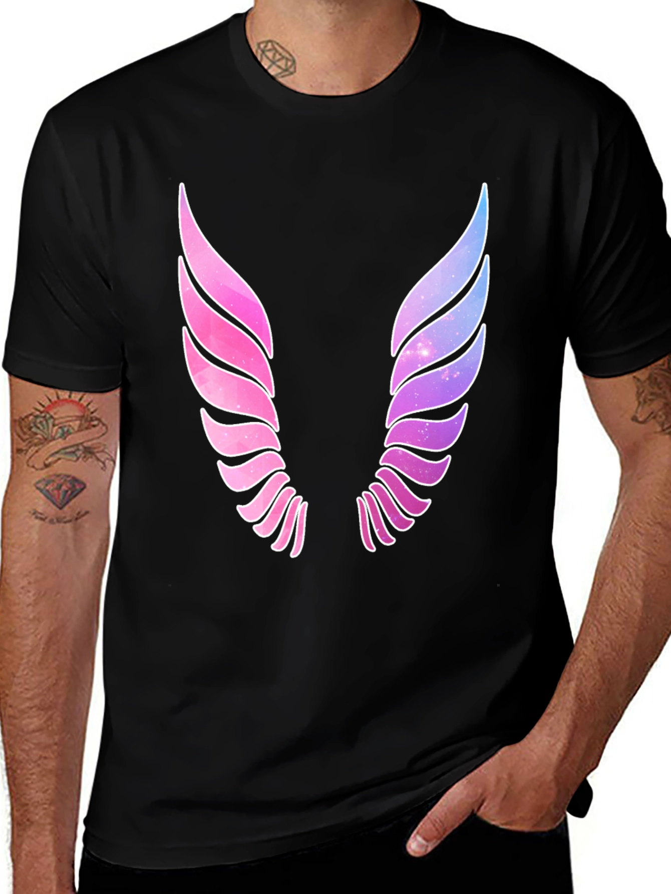 Galaxy Wings Graphic Black T-Shirt