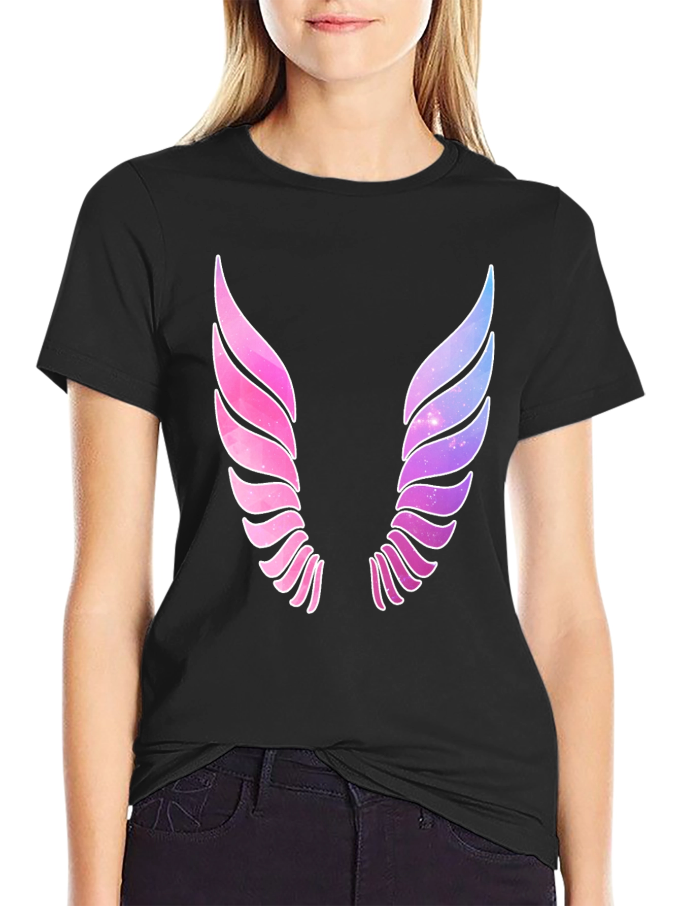 Galaxy Wings Graphic Black T-Shirt