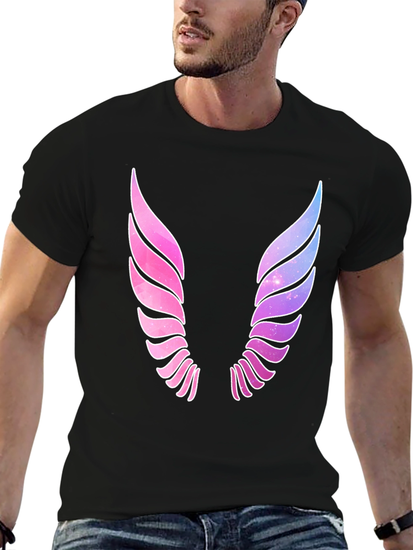 Galaxy Wings Graphic Black T-Shirt