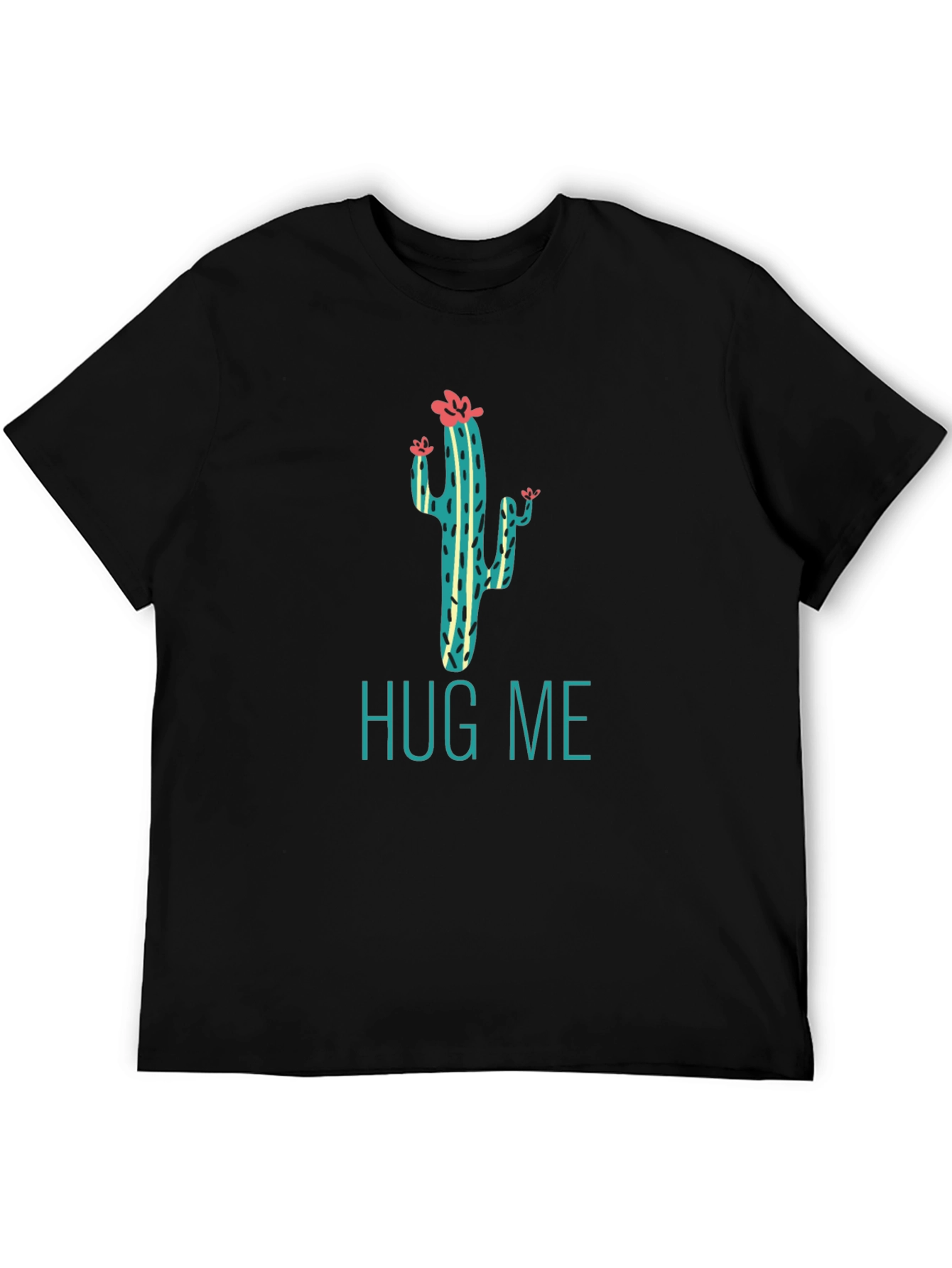 Hug Me Cactus Graphic Tee - Soft Black Cotton T-Shirt