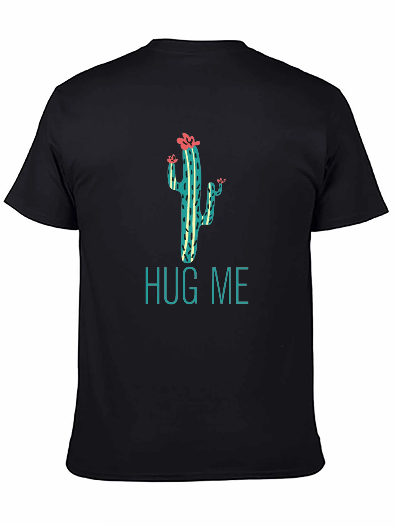 Hug Me Cactus Graphic Tee - Soft Black Cotton T-Shirt