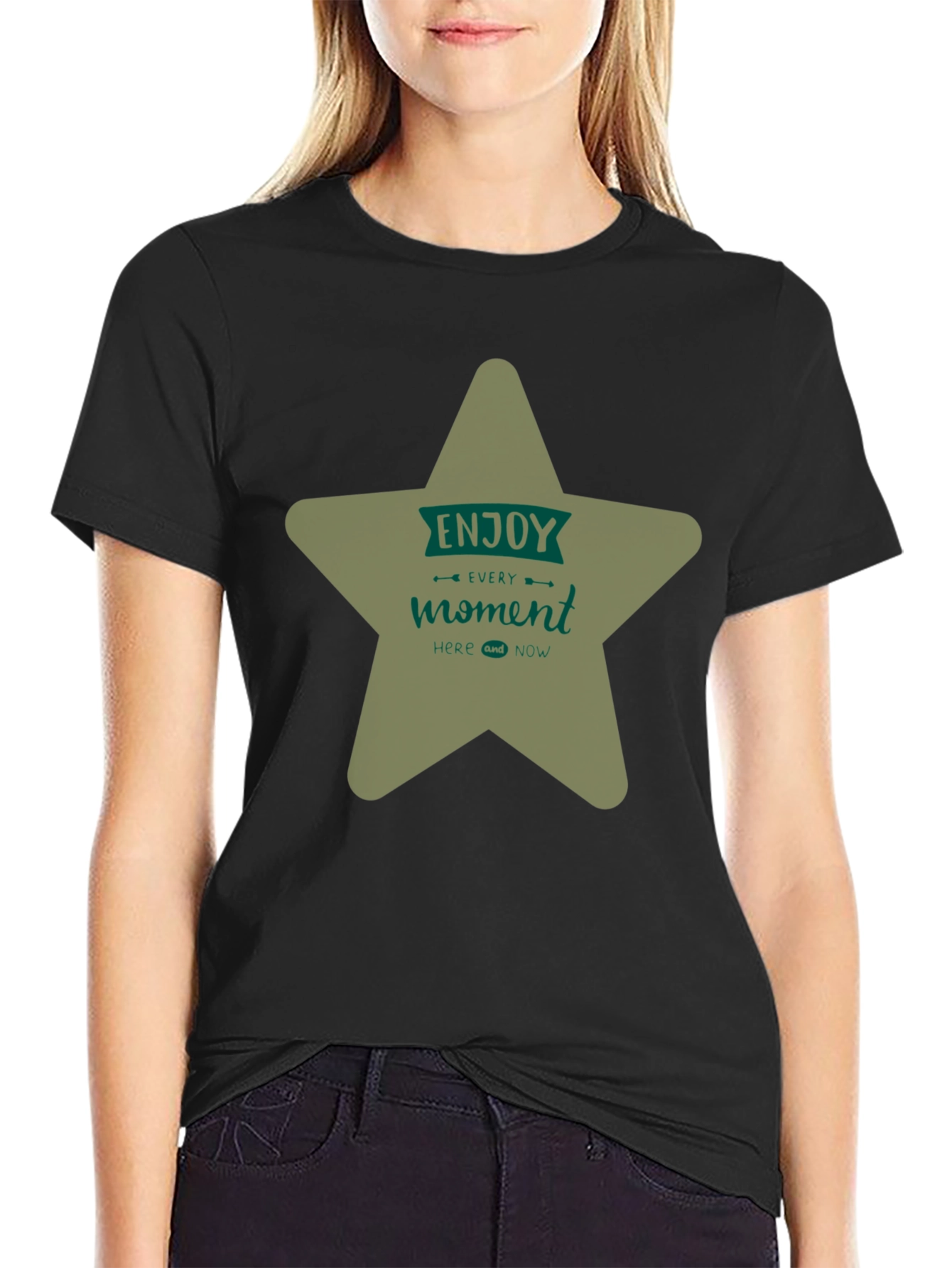 Enjoy Every Moment Star Graphic Tee - Black Casual Shirt