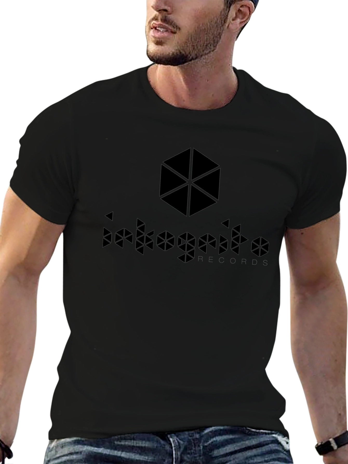 Geometric Hexagon Graphic Tee - Black