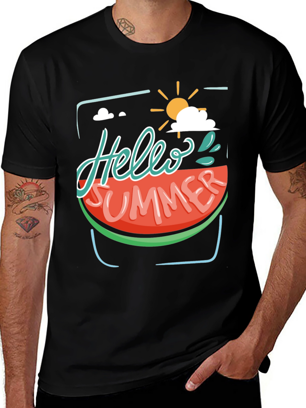 Hello Summer Watermelon Graphic Tee - Black