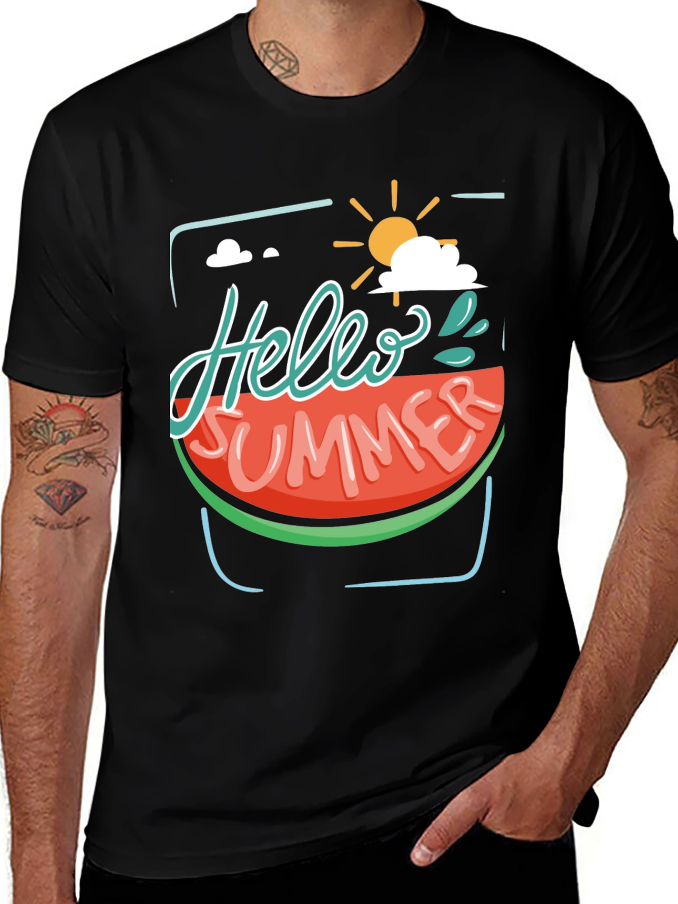 Hello Summer Watermelon Graphic Tee - Black