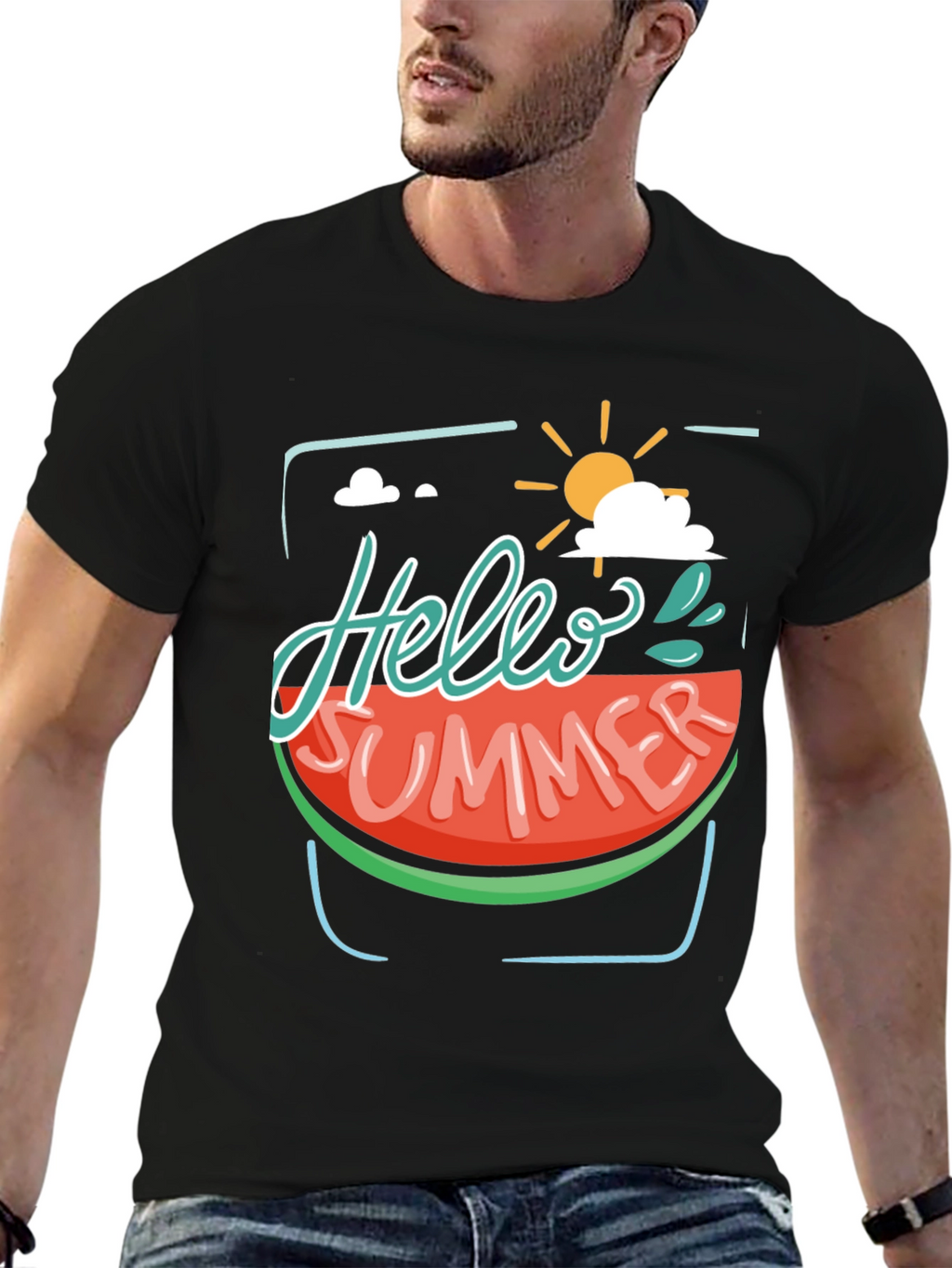 Hello Summer Watermelon Graphic Tee - Black