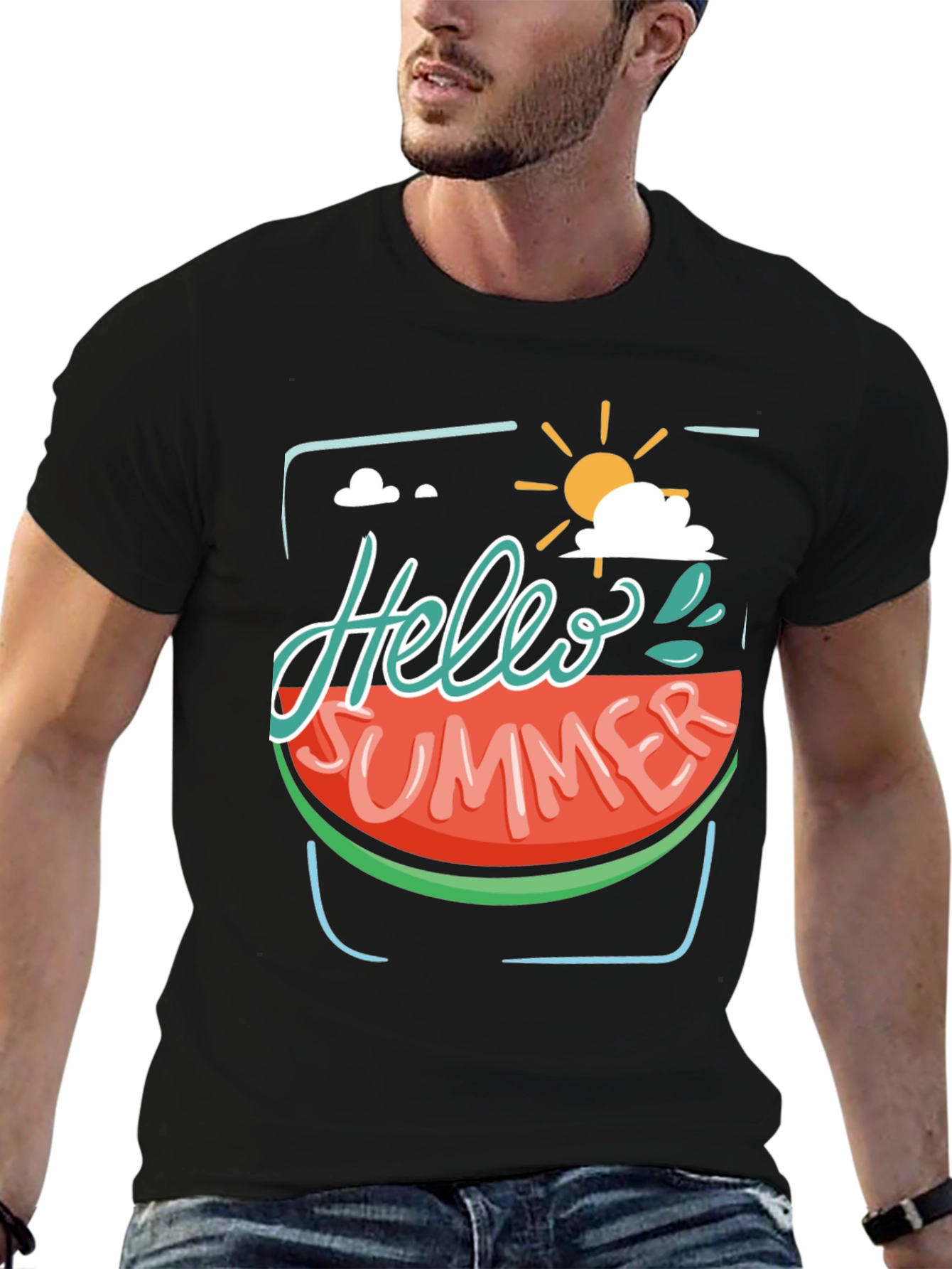 Hello Summer Watermelon Graphic Tee - Black