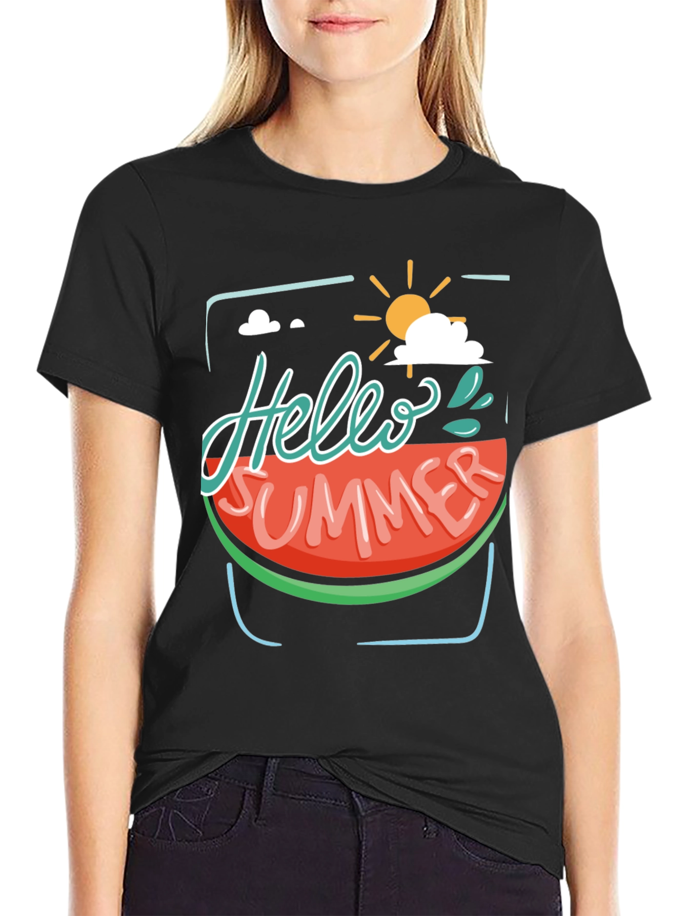 Hello Summer Watermelon Graphic Tee - Black