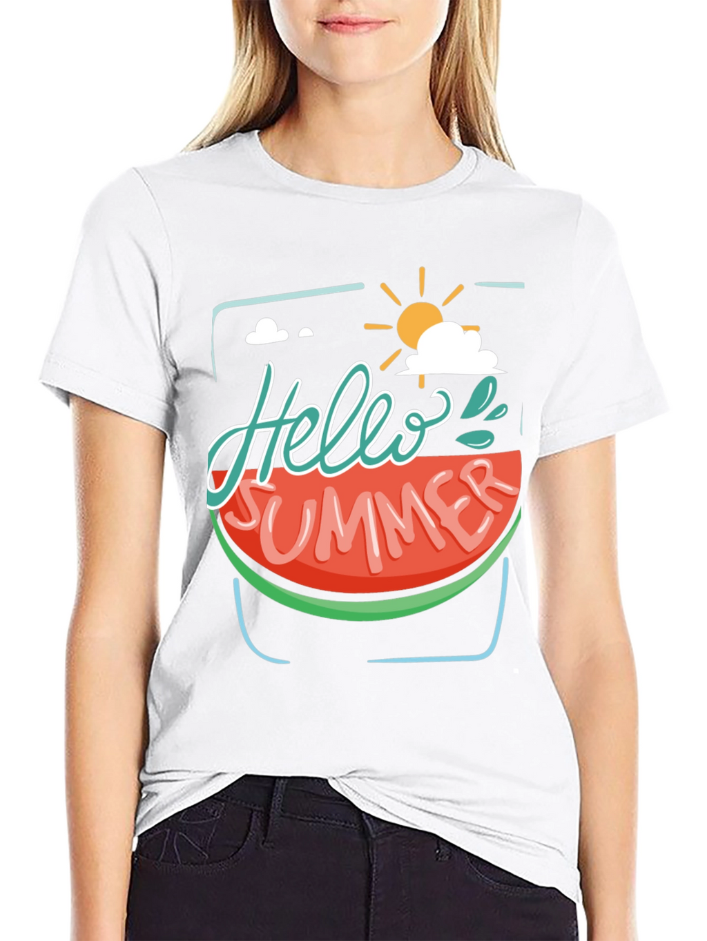 Hello Summer Watermelon Graphic Tee - Black