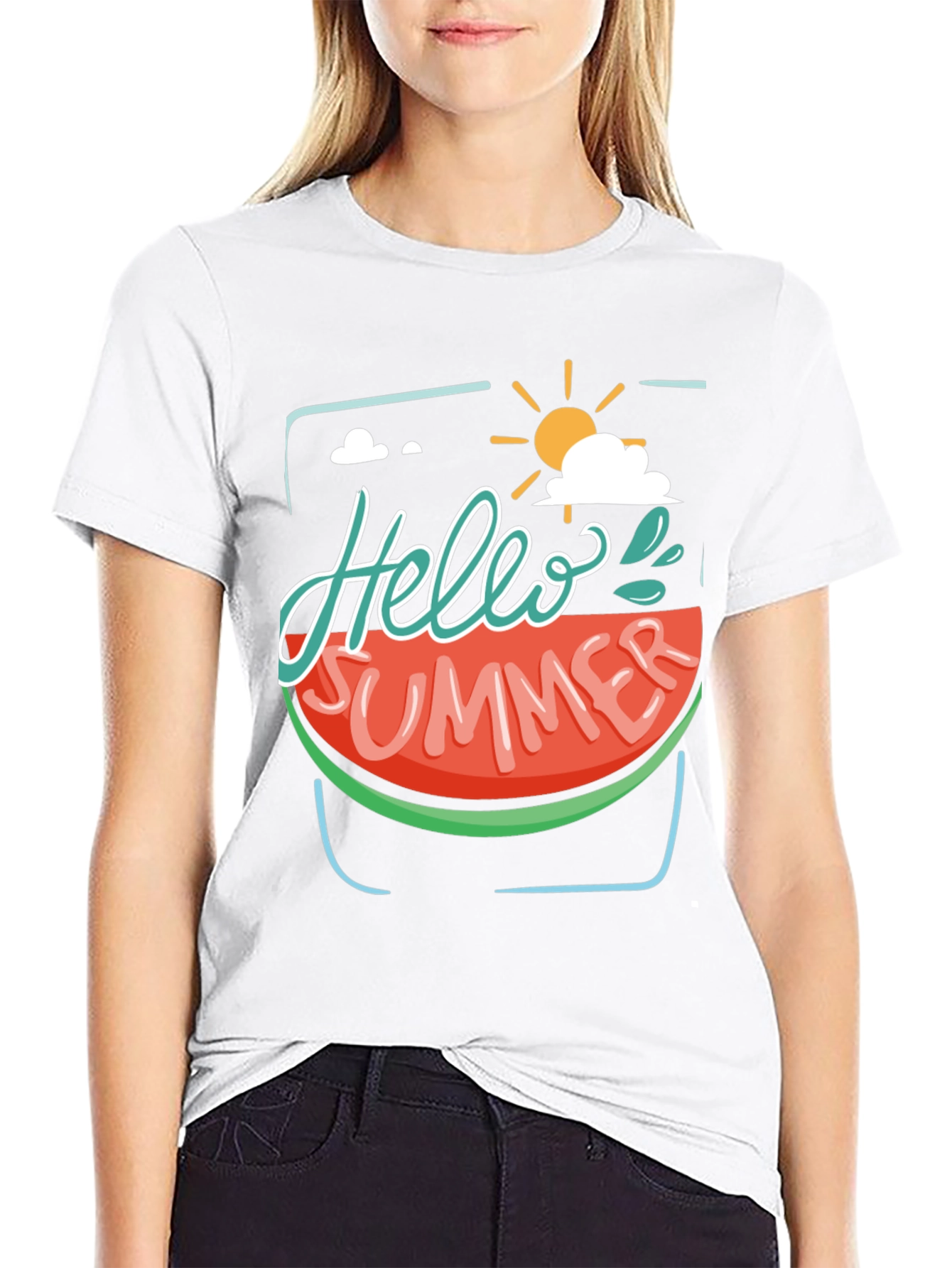 Hello Summer Watermelon Graphic Tee - Black