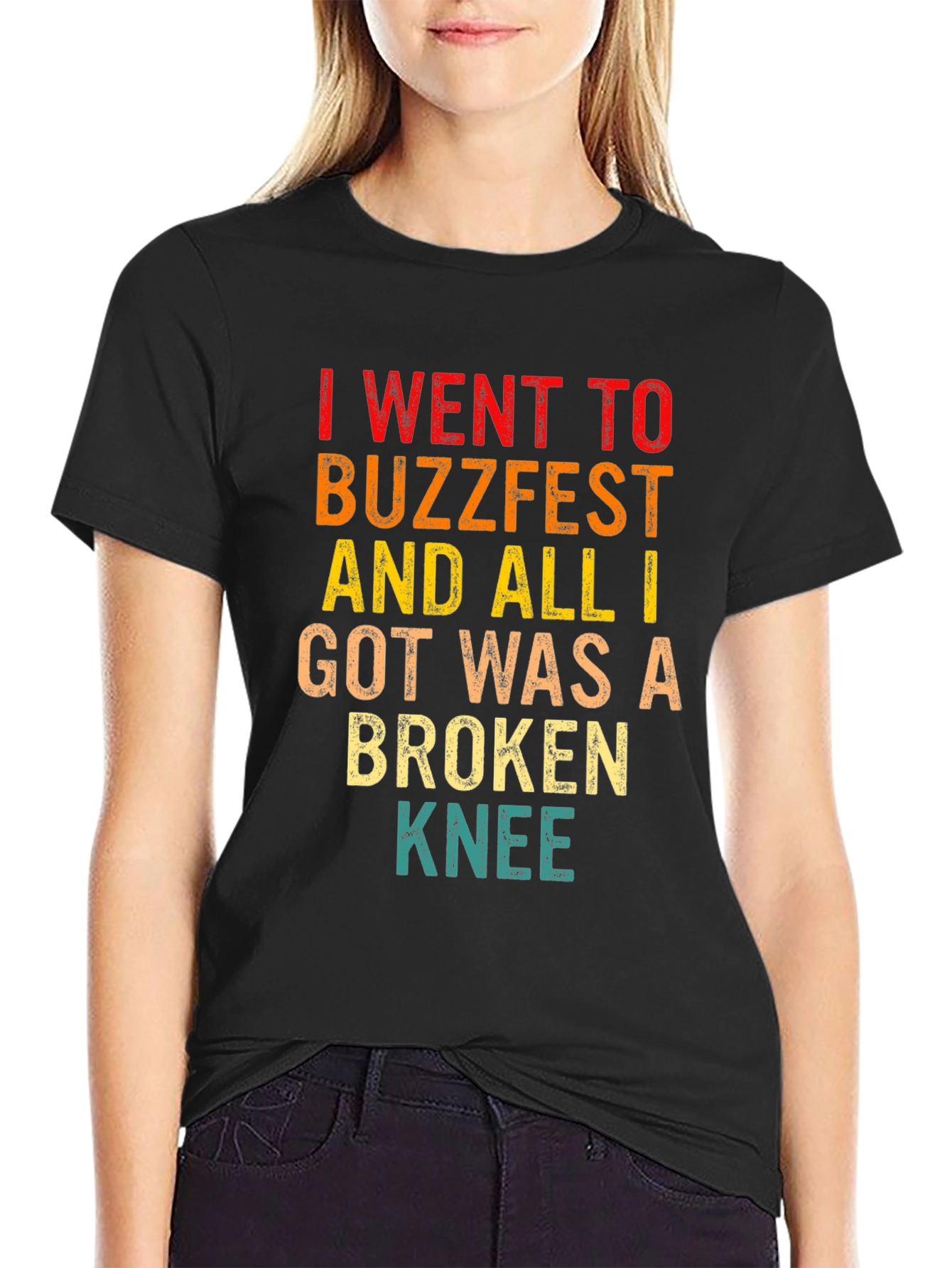Buzzfest Broken Knee Graphic Tee - Humorous Event Souvenir
