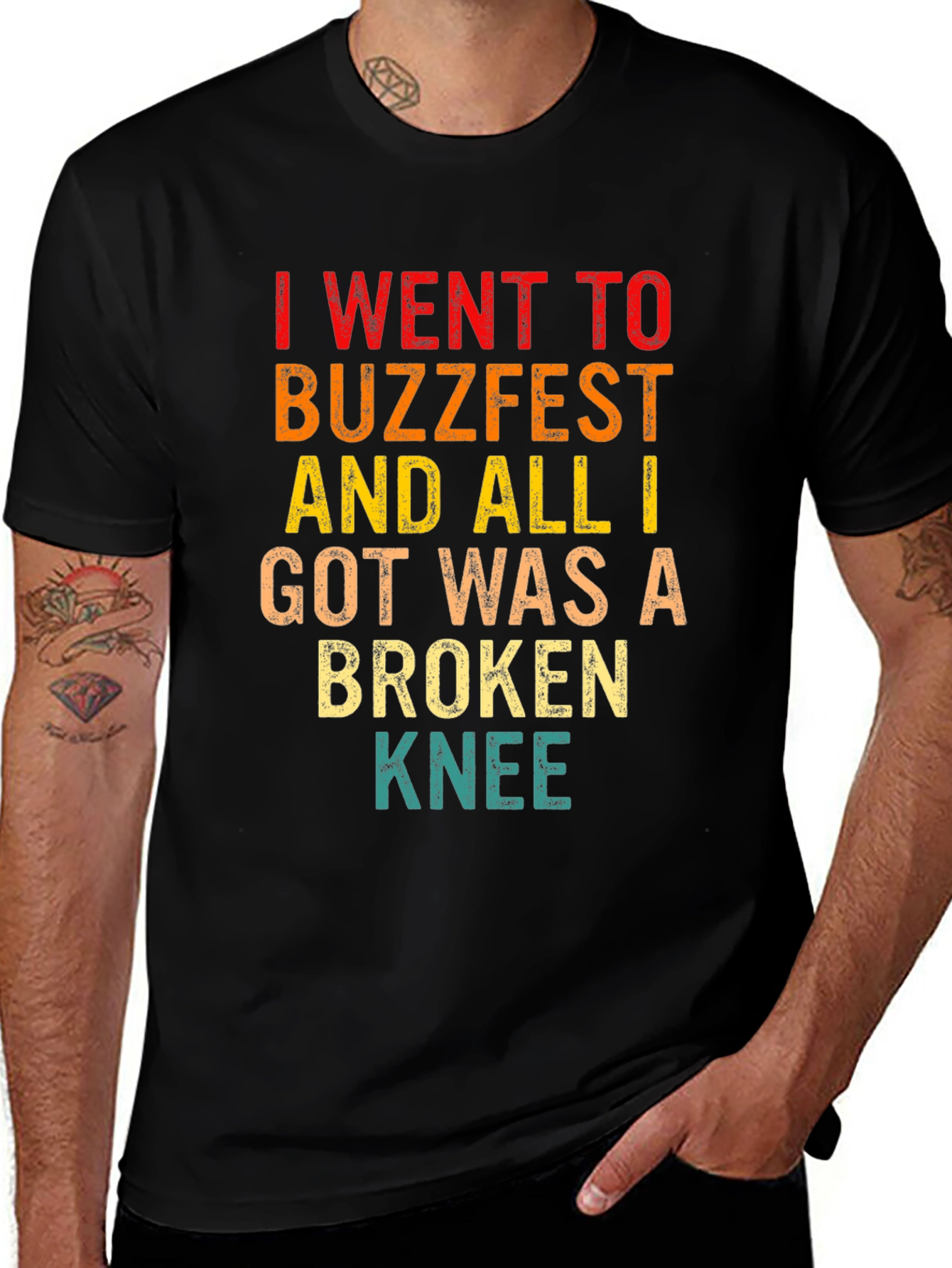 Buzzfest Broken Knee Graphic Tee - Humorous Event Souvenir