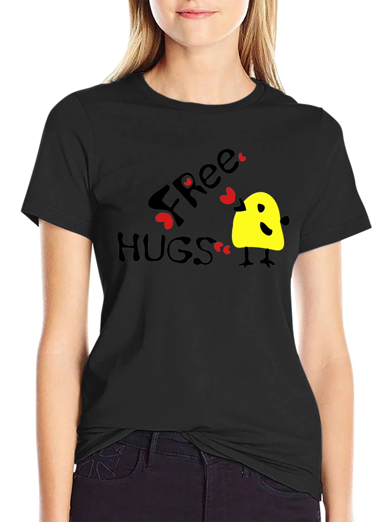 Free Hugs Graphic Tee - Black Cotton T-Shirt
