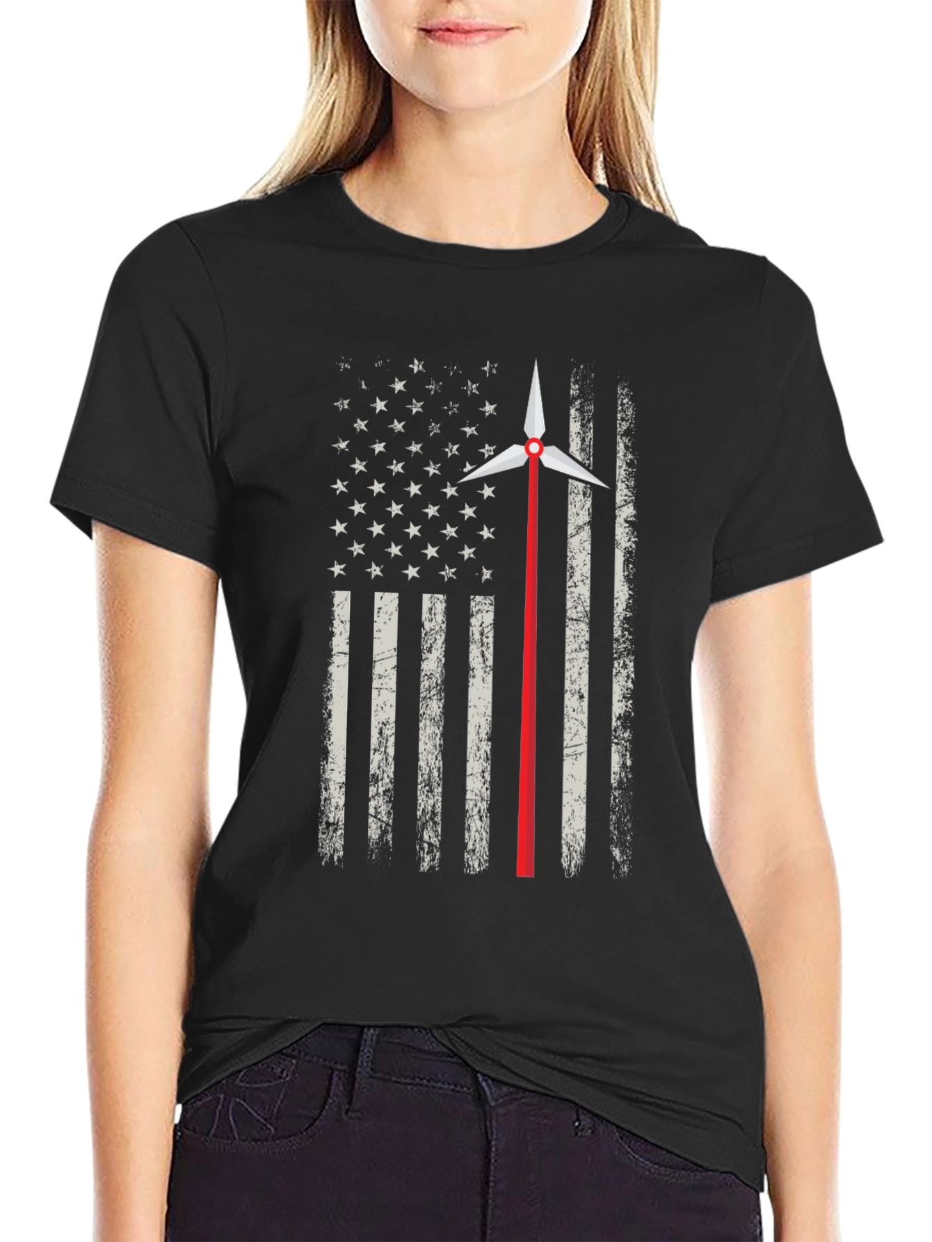 American Flag Wind Turbine T-Shirt