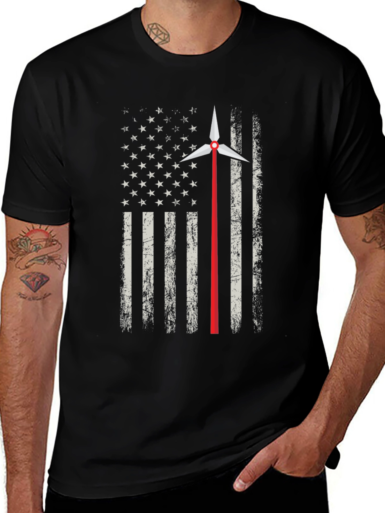 American Flag Wind Turbine T-Shirt