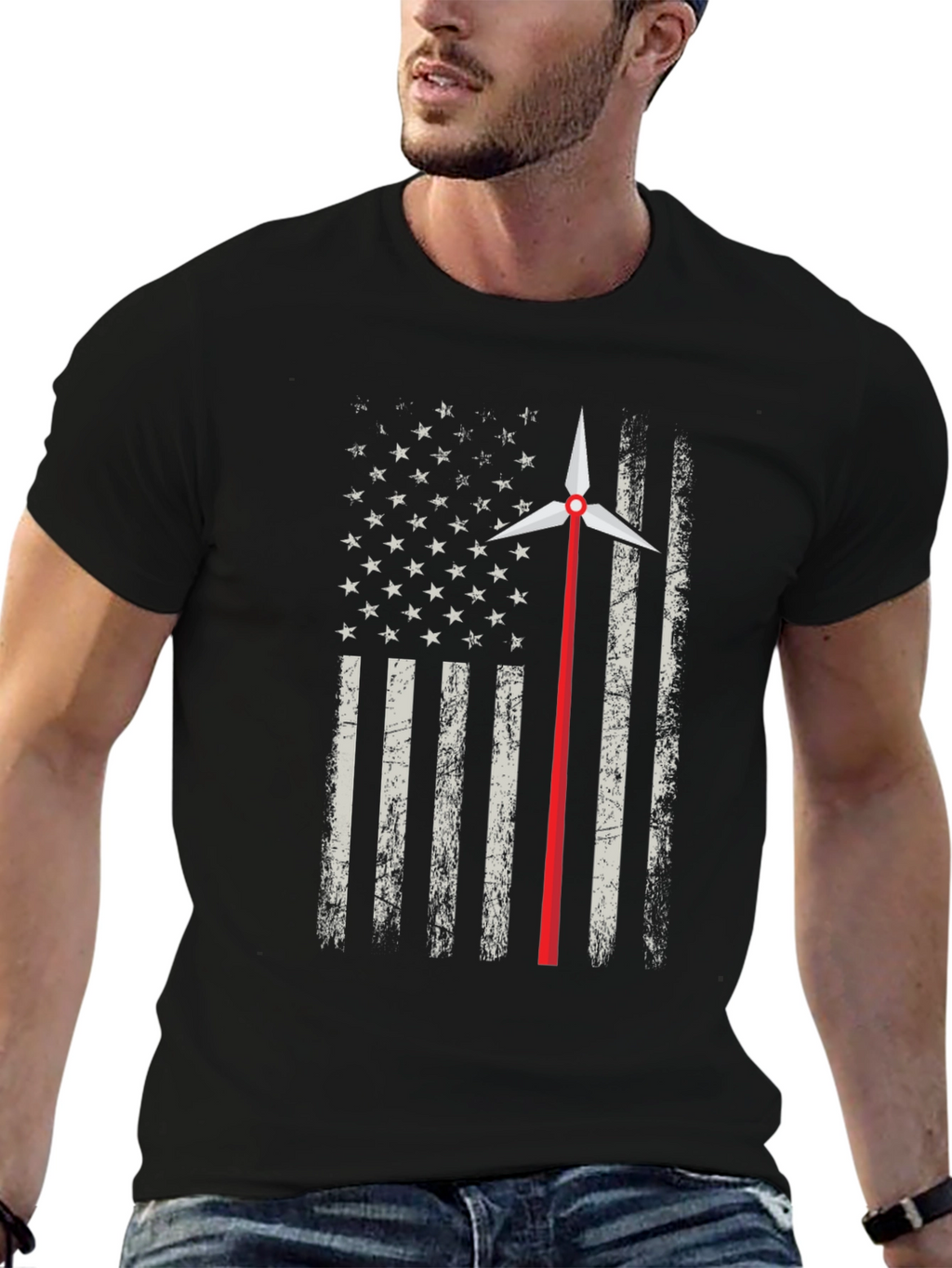 American Flag Wind Turbine T-Shirt