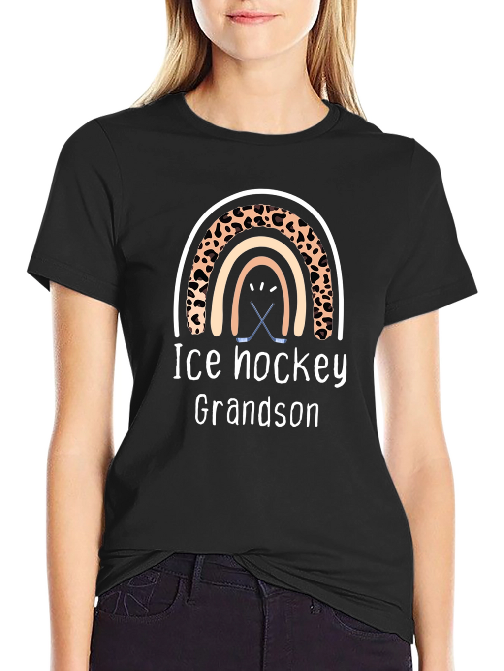 Ice Hockey Grandson Rainbow Graphic Tee