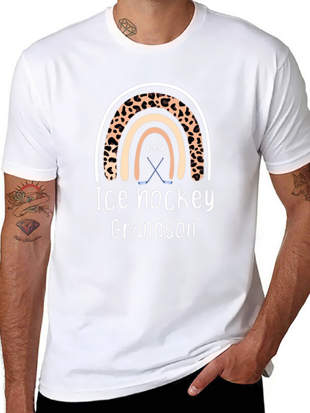 Ice Hockey Grandson Rainbow Graphic Tee