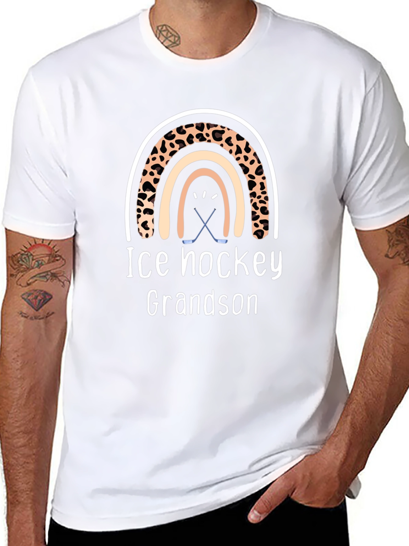 Ice Hockey Grandson Rainbow Graphic Tee
