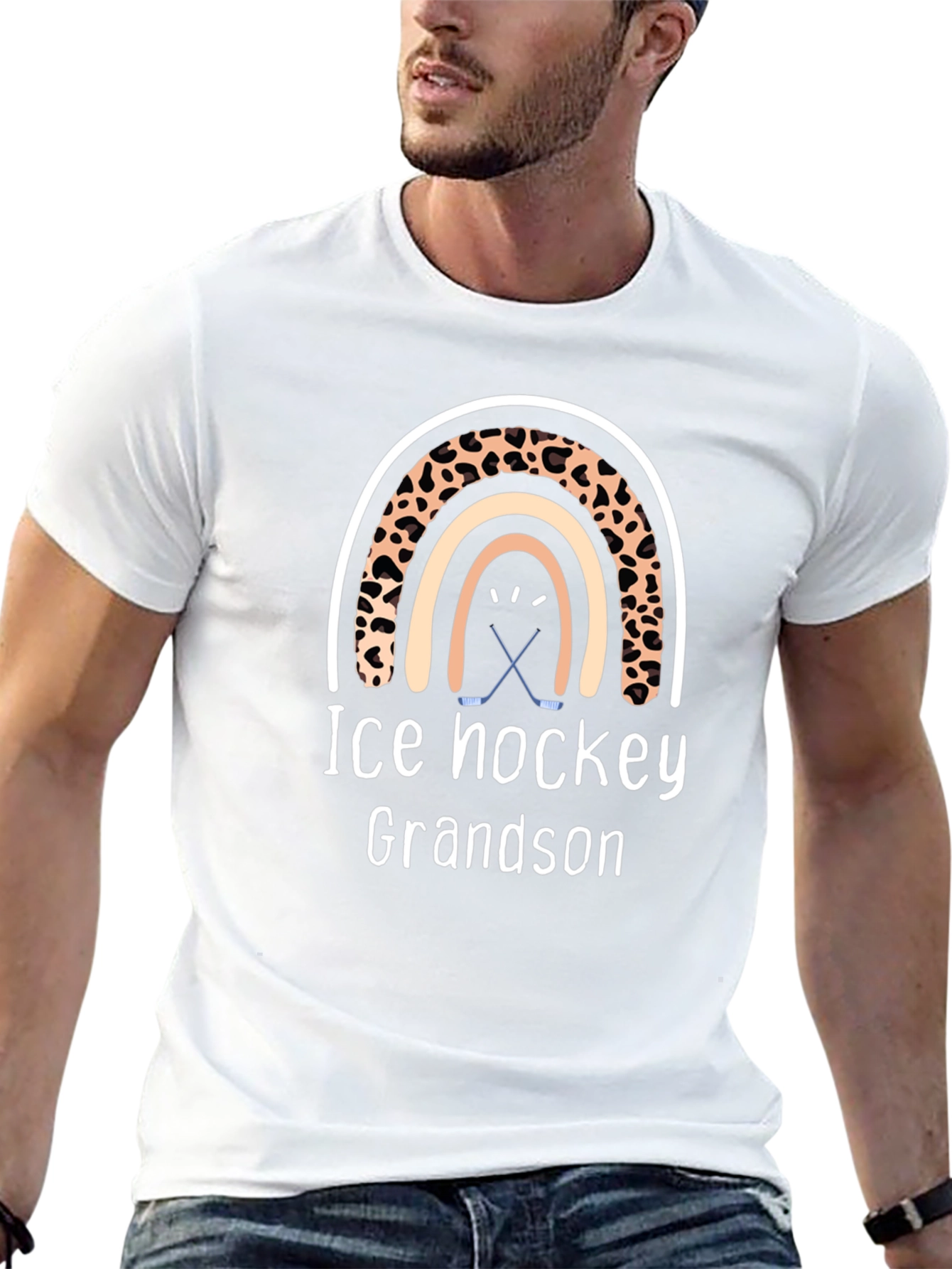 Ice Hockey Grandson Rainbow Graphic Tee