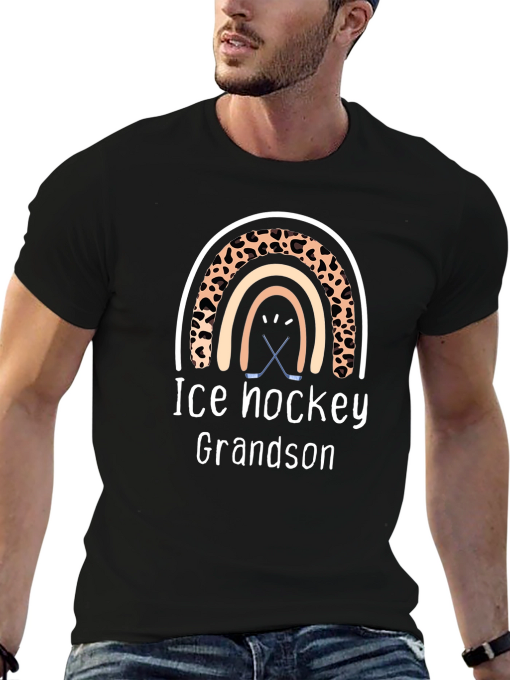 Ice Hockey Grandson Rainbow Graphic Tee