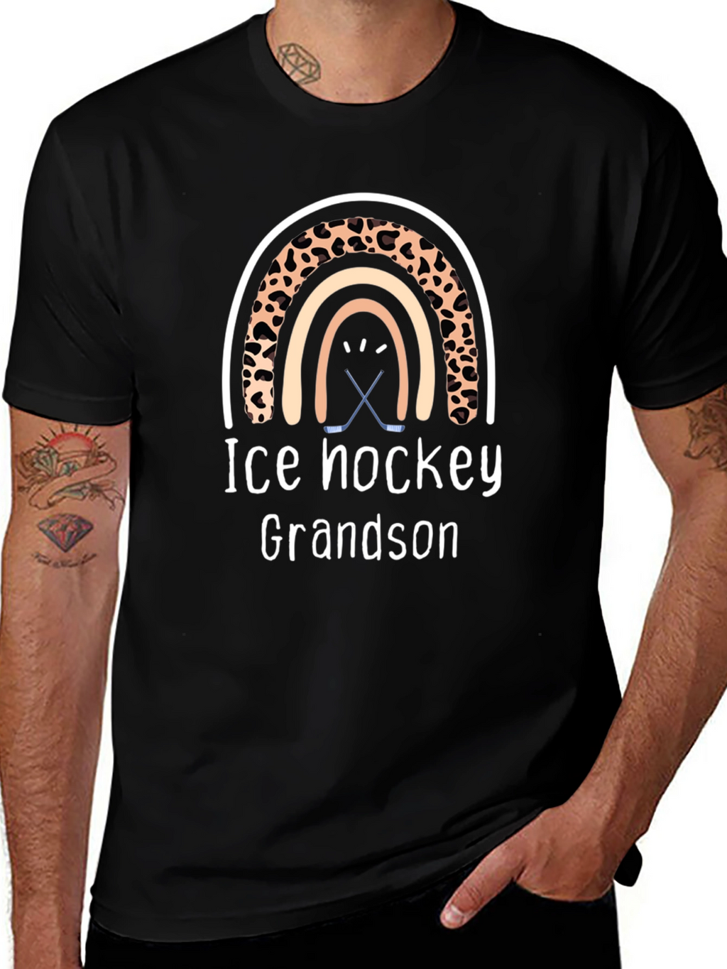 Ice Hockey Grandson Rainbow Graphic Tee