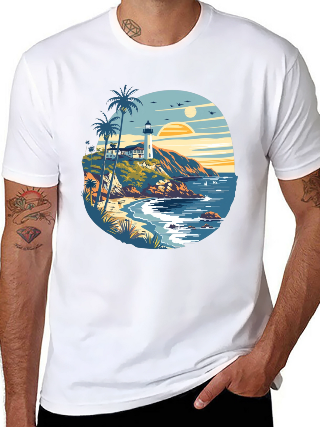 Beach Lighthouse Graphic Tee - Mens