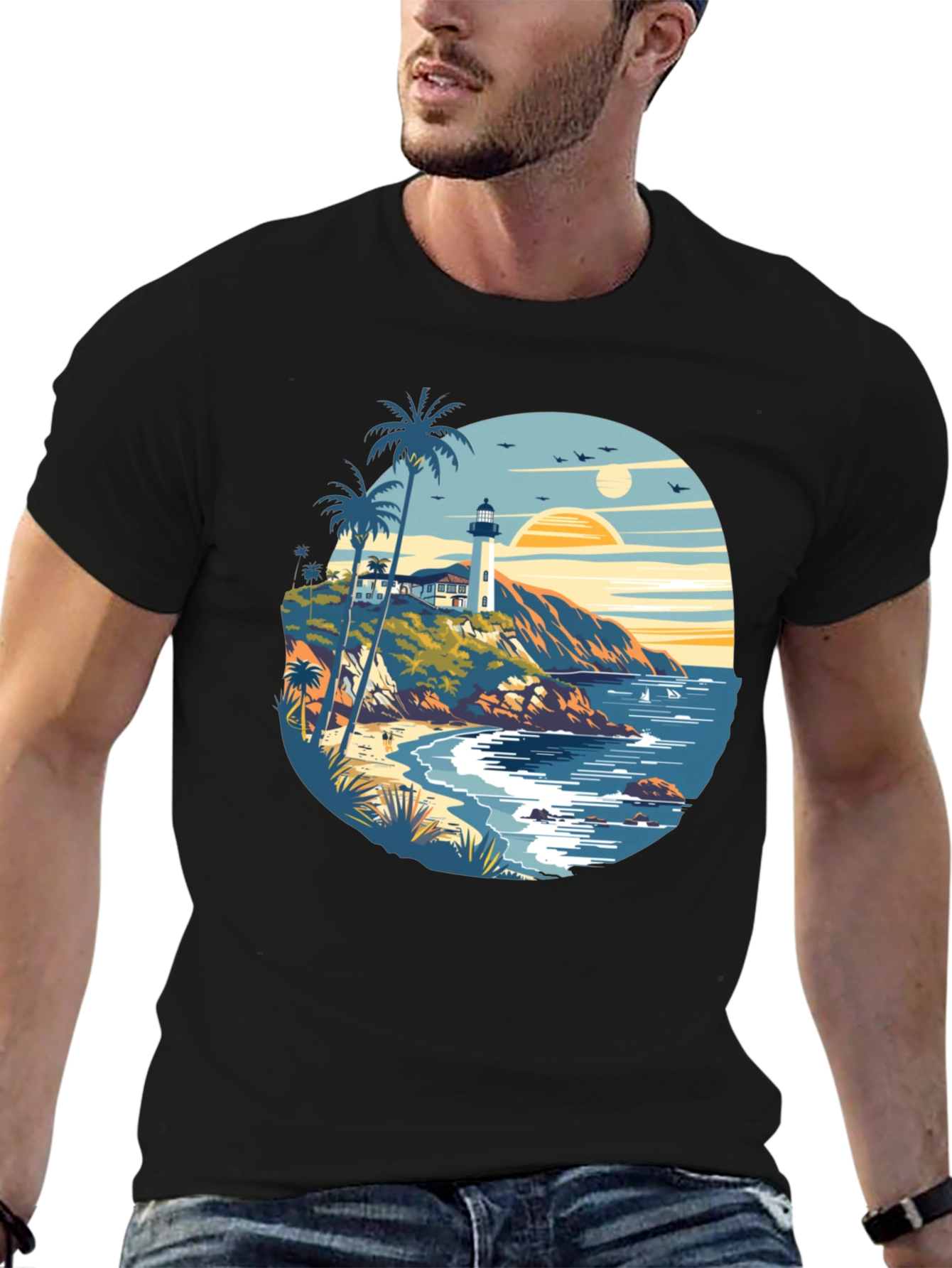 Beach Lighthouse Graphic Tee - Mens
