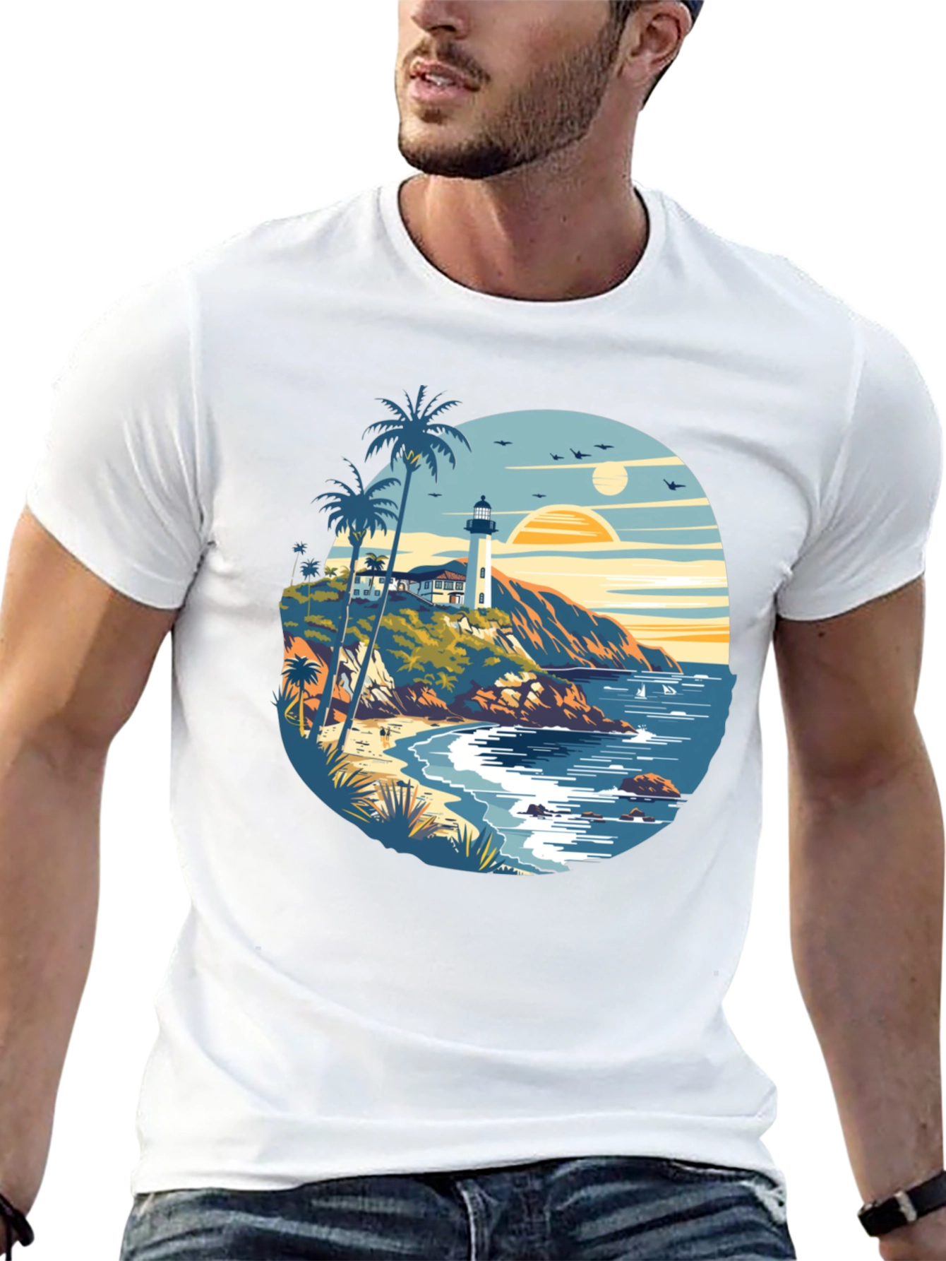 Beach Lighthouse Graphic Tee - Mens