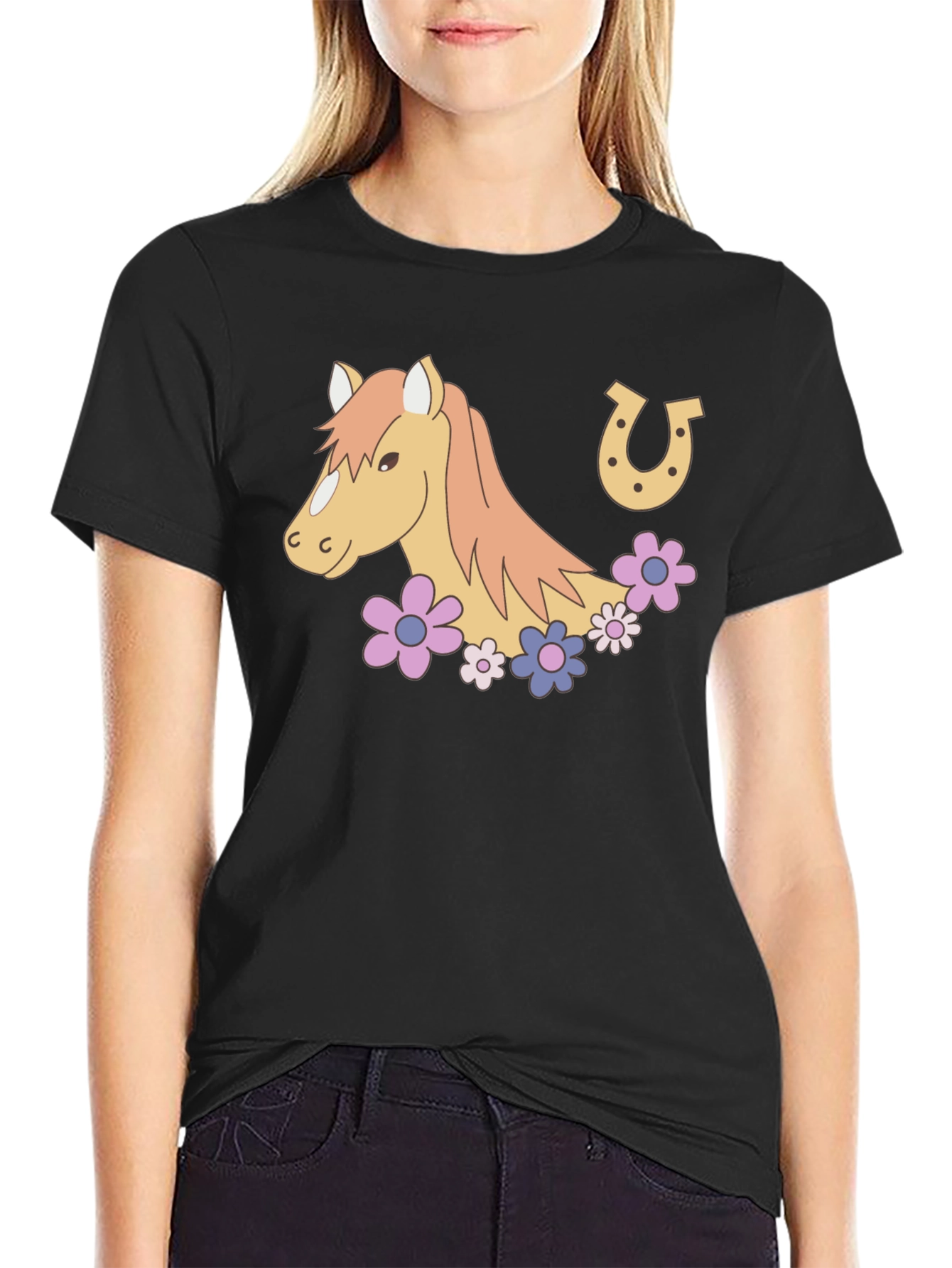 Horse & Horseshoe Graphic Tee - Black Unisex T-Shirt