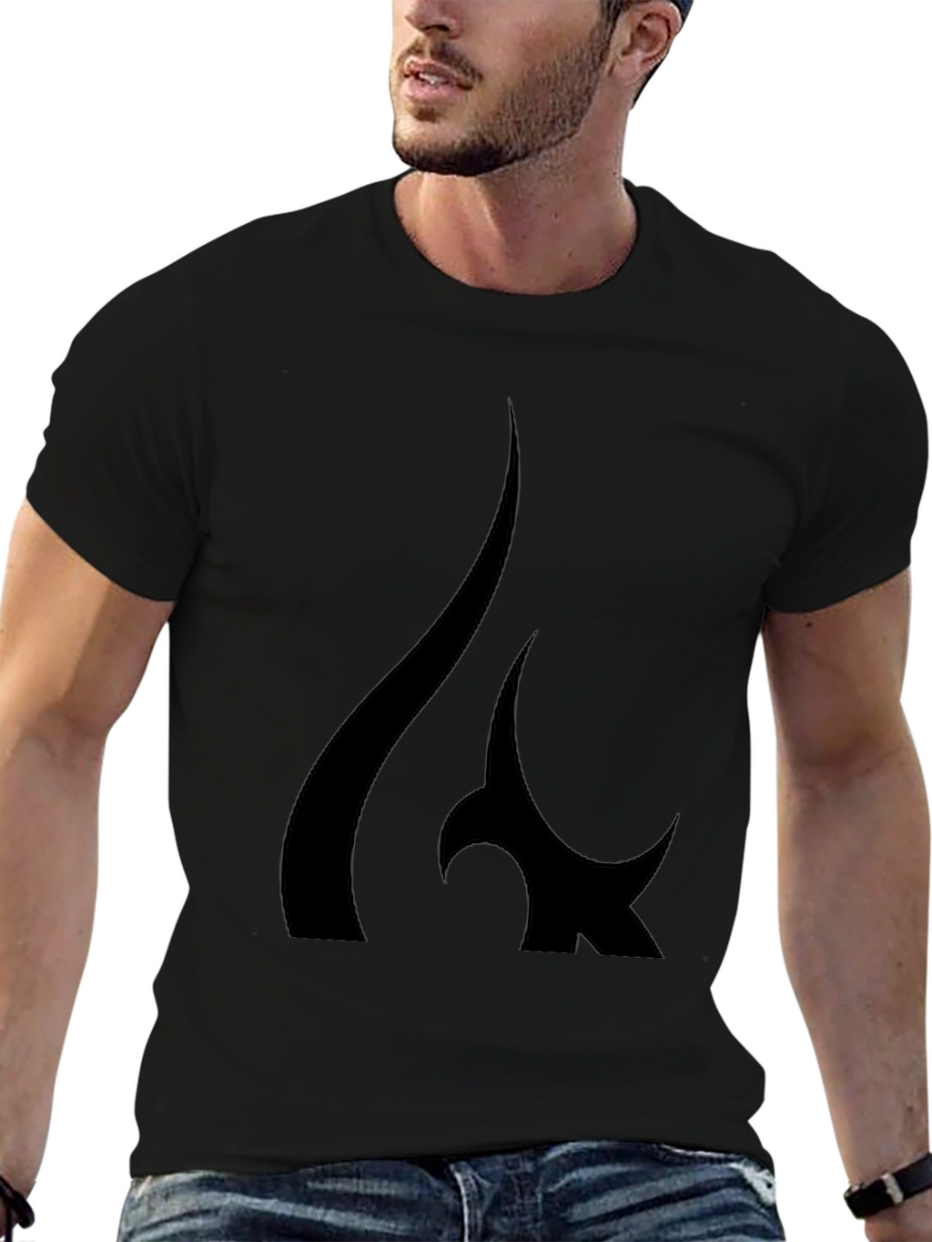 Black T-Shirt with Abstract Flame Graphic