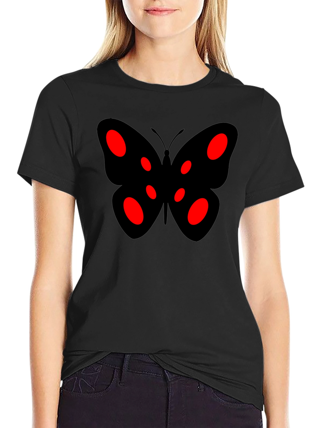 Black Butterfly Graphic Tee - Red Accents