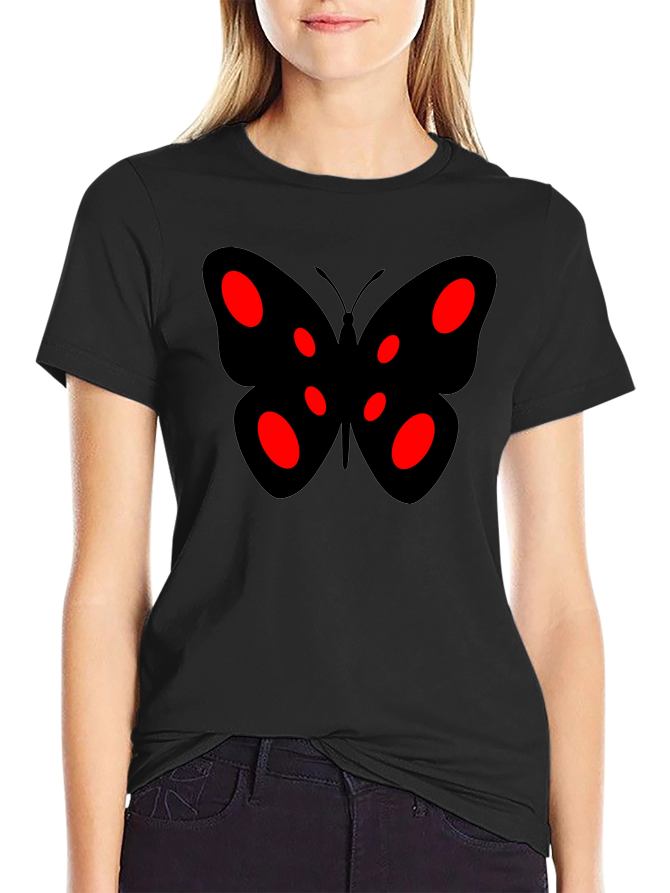 Black Butterfly Graphic Tee - Red Accents
