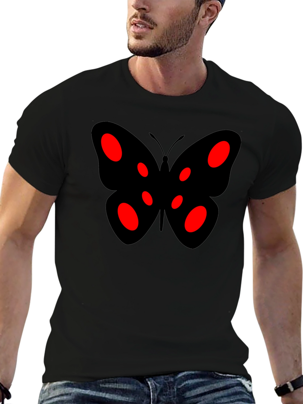 Black Butterfly Graphic Tee - Red Accents