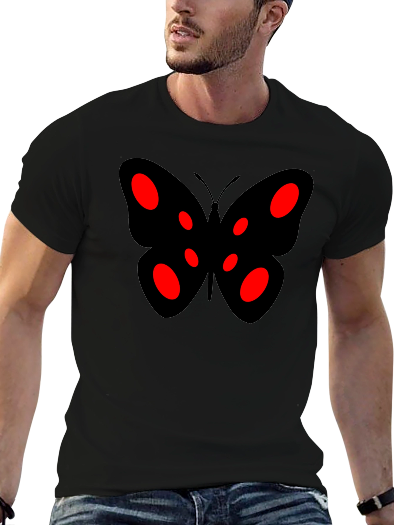 Black Butterfly Graphic Tee - Red Accents