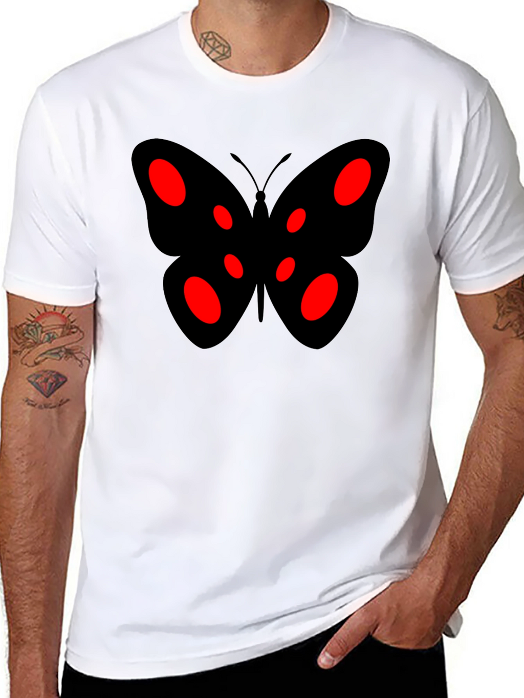 Black Butterfly Graphic Tee - Red Accents