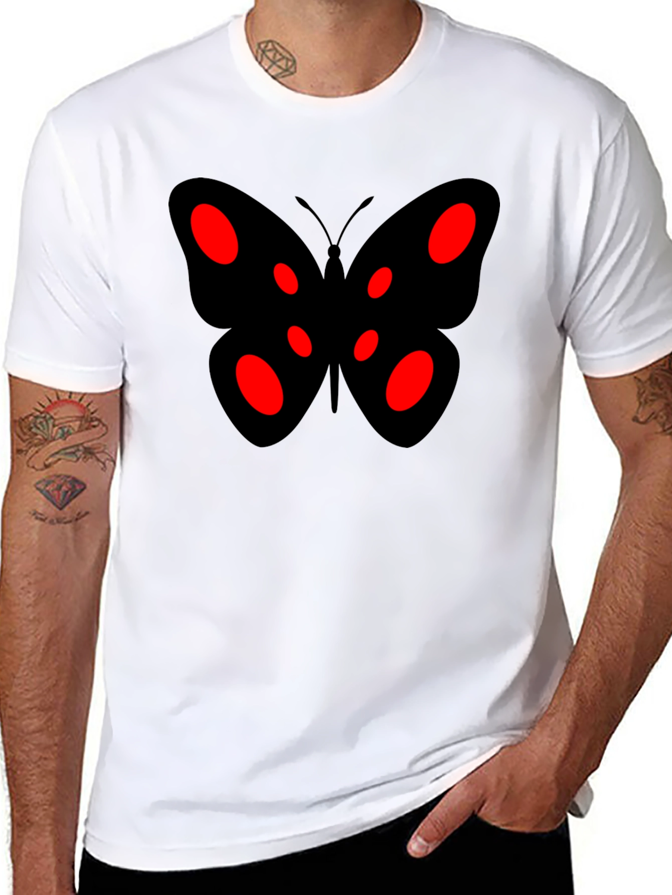 Black Butterfly Graphic Tee - Red Accents