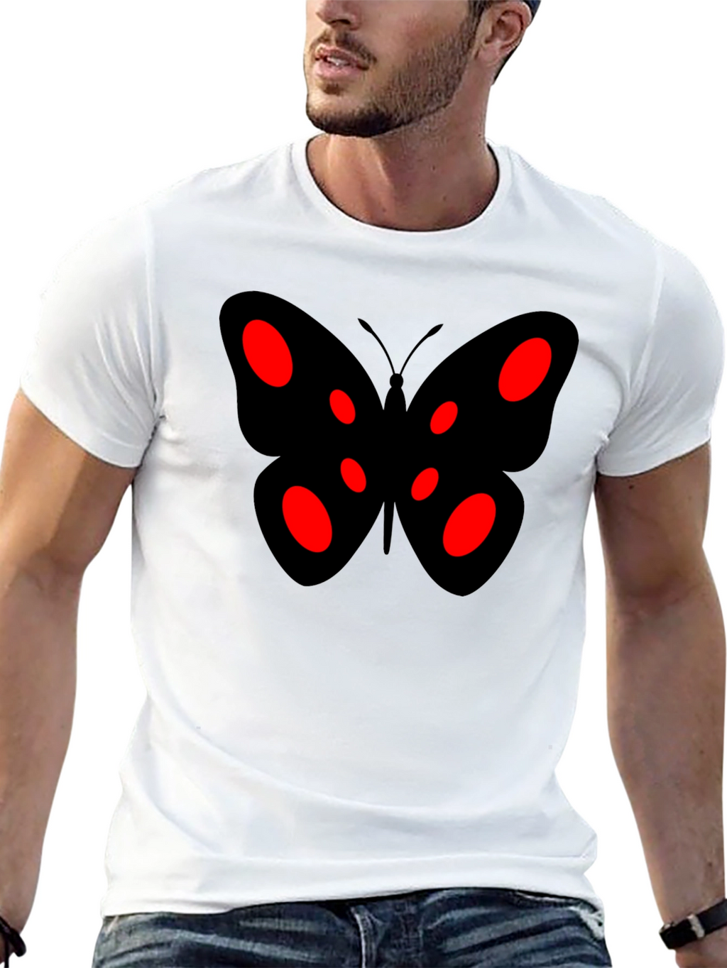 Black Butterfly Graphic Tee - Red Accents
