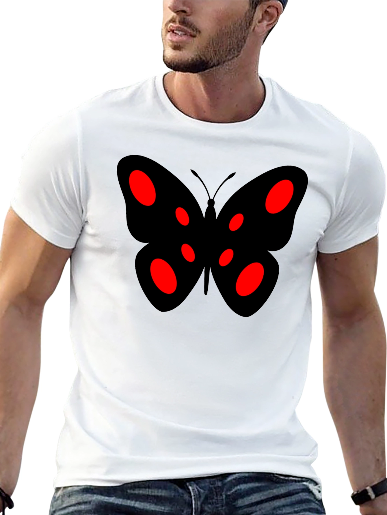 Black Butterfly Graphic Tee - Red Accents