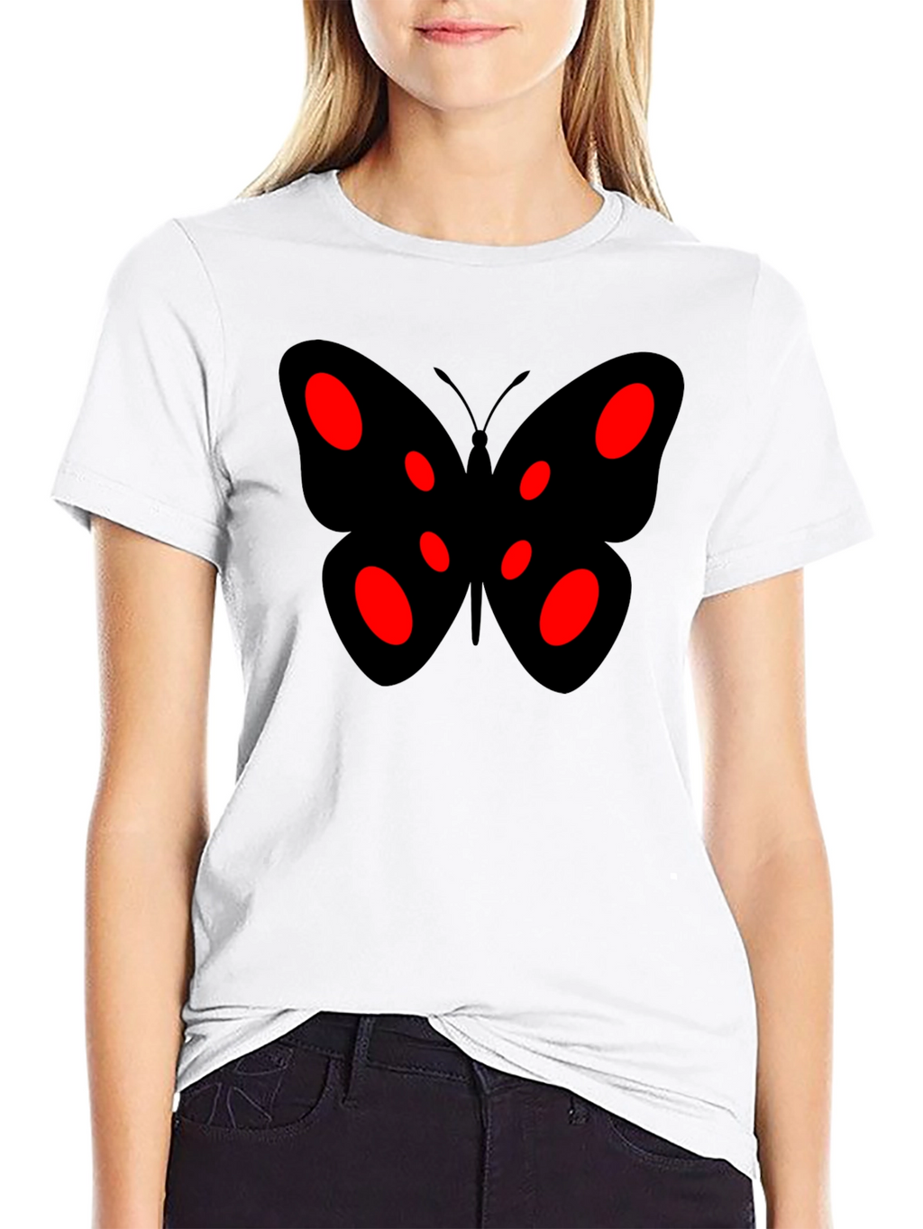 Black Butterfly Graphic Tee - Red Accents
